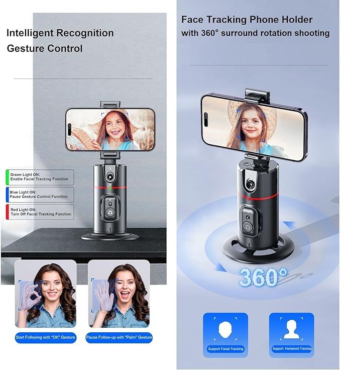 Auto Face Tracking Tripod – 360° AI Smart Phone Holder with Remote Control