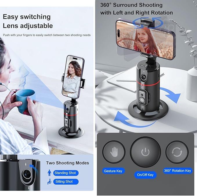 Auto Face Tracking Tripod – 360° AI Smart Phone Holder with Remote Control