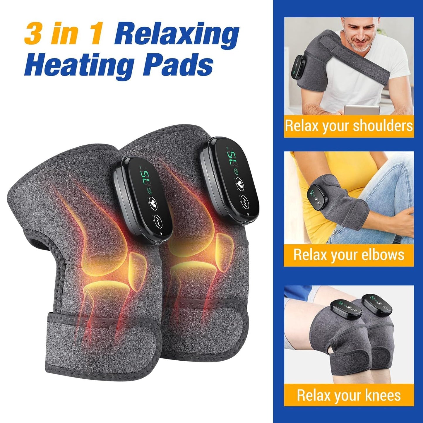 Electric Knee Massager – Cordless Heated Therapy Wrap for Knee, Shoulder & Elbow