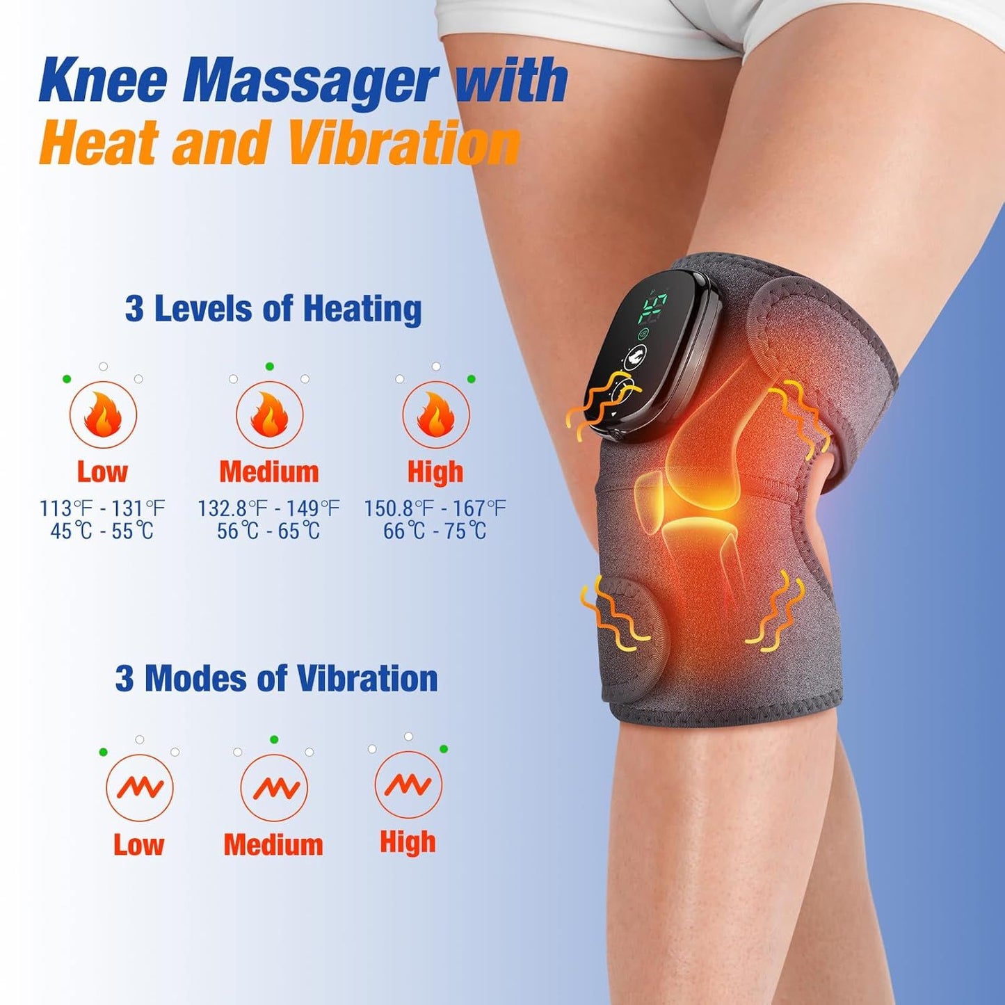 Electric Knee Massager – Cordless Heated Therapy Wrap for Knee, Shoulder & Elbow